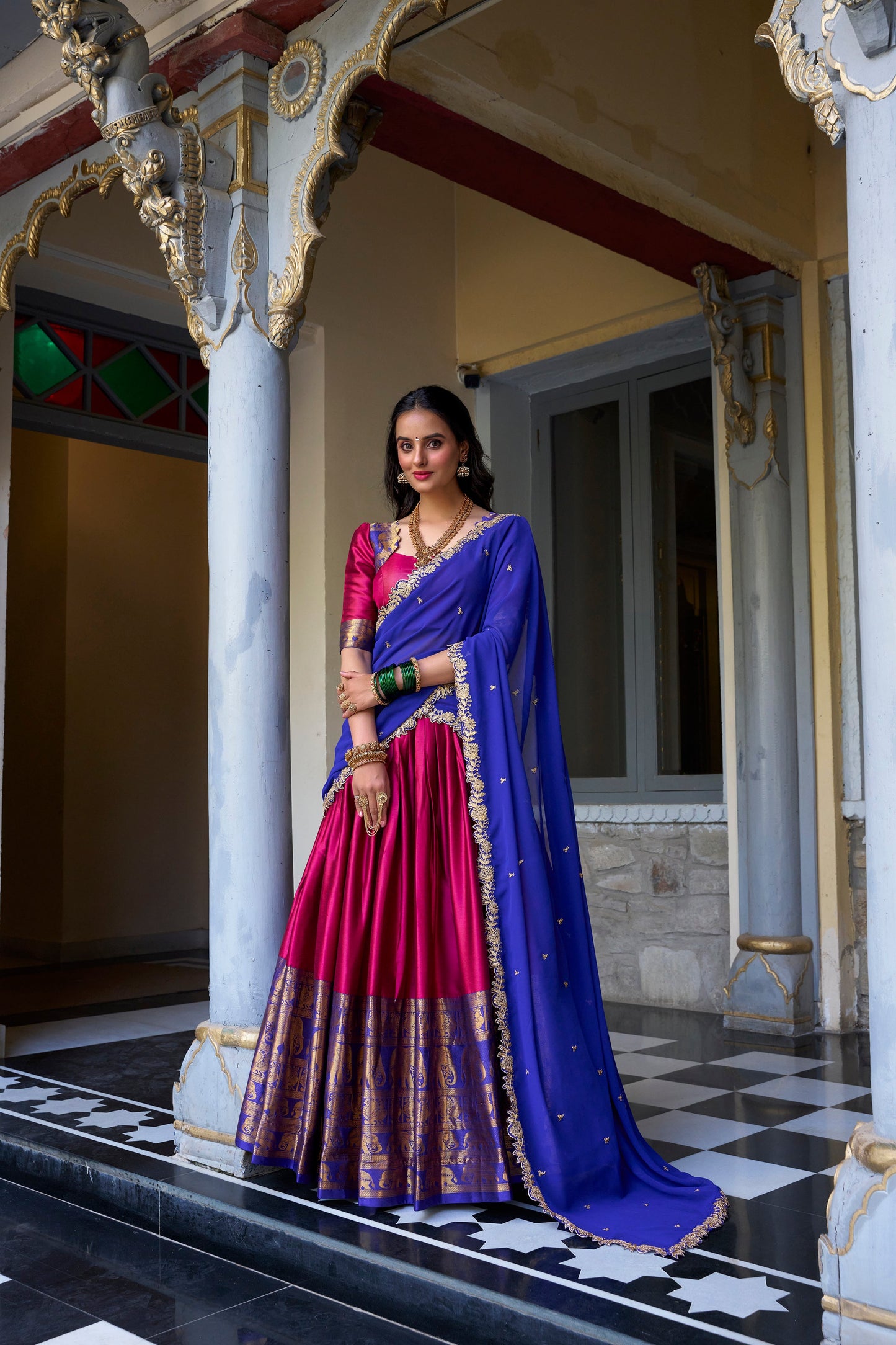 TILTON NARAYAN PATTU LEHENGA CHOLI WITH GEORGETTE EMBROIDERED DUPATTA