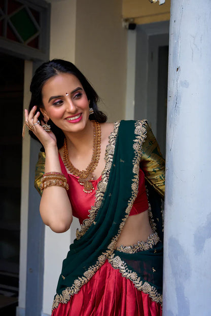 NARAYAN PATTU LEHENGA CHOLI WITH GEORGETTE EMBROIDERED DUPATTA(WD97)(03)