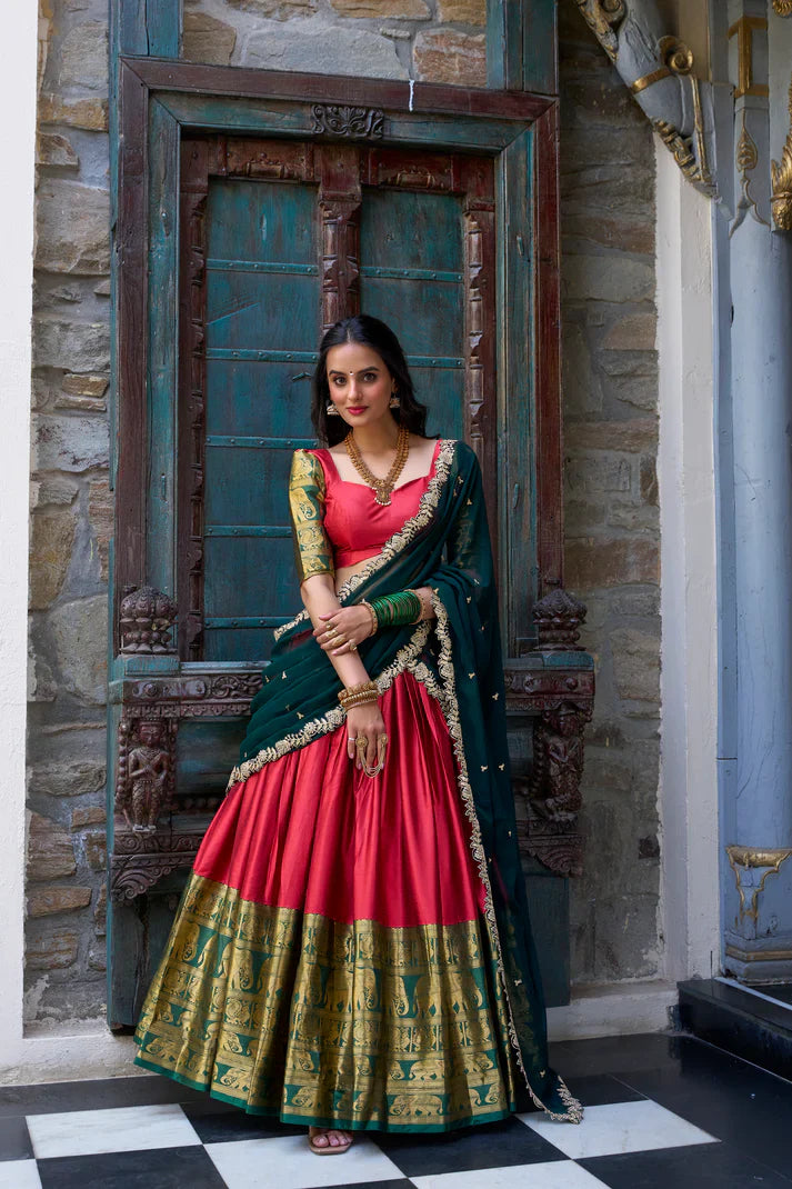 NARAYAN PATTU LEHENGA CHOLI WITH GEORGETTE EMBROIDERED DUPATTA(WD97)(03)