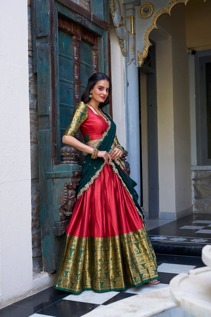 TILTON NARAYAN PATTU LEHENGA CHOLI WITH GEORGETTE EMBROIDERED DUPATTA