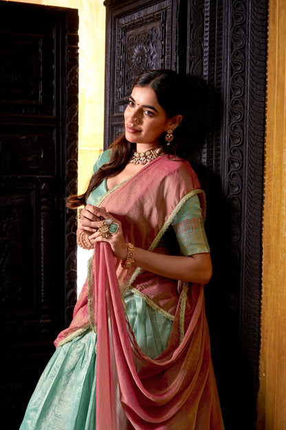 TILTON DUPION SILK ZARI WEAVING LEHENGA CHOLI WITH SHIMMER DUPATTA