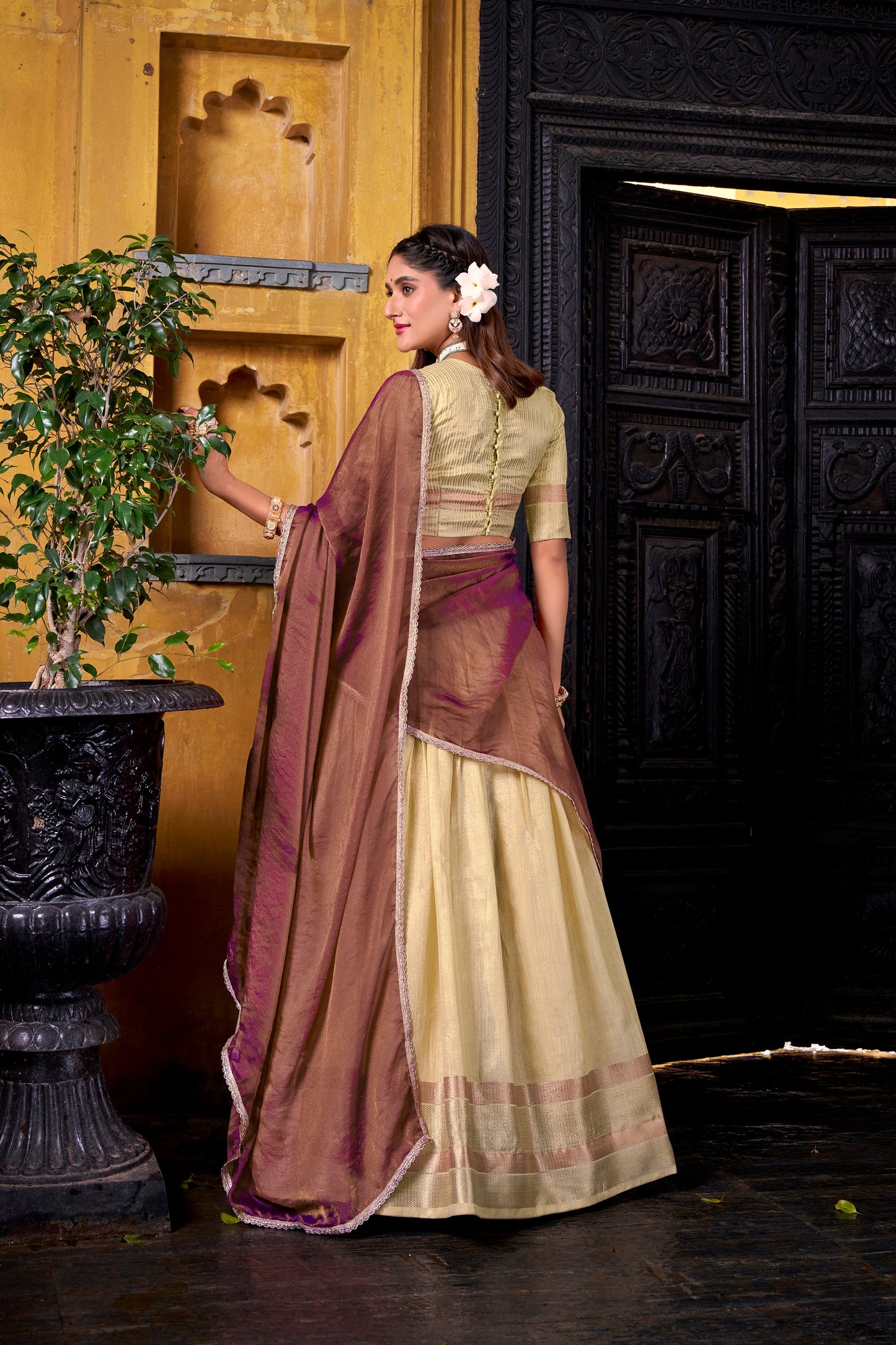 TILTON DUPION SILK ZARI WEAVING LEHENGA CHOLI WITH SHIMMER DUPATTA