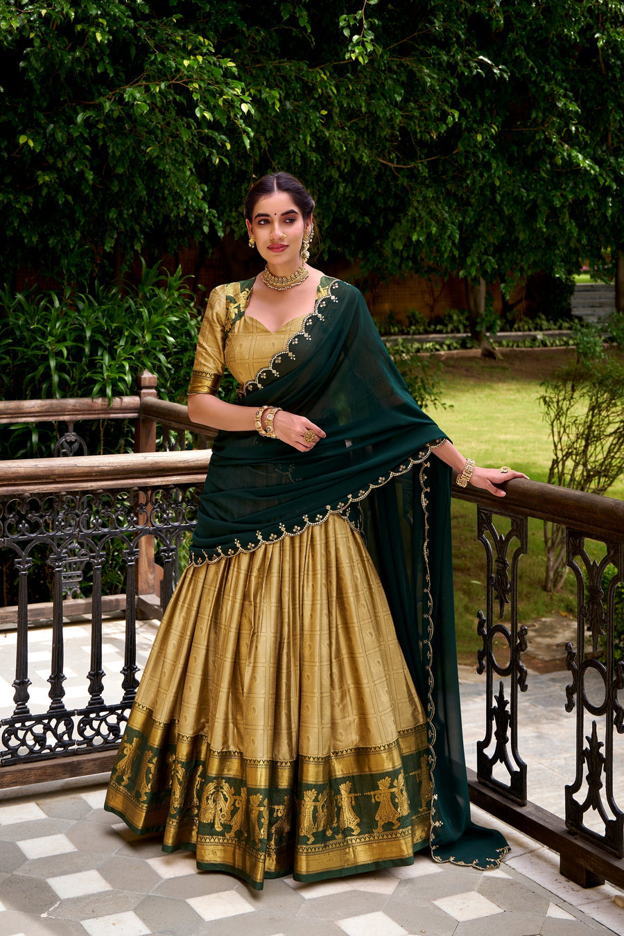 PONGAL SPECIAL POLY COTTON ZARI WEAVING WORKED LEHENGA CHOLI (WDN97) 01
