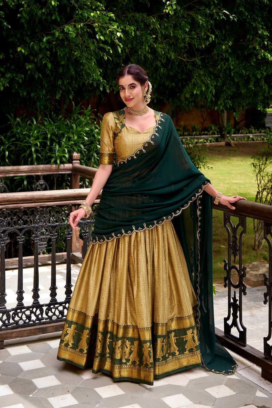 PONGAL SPECIAL POLY COTTON ZARI WEAVING WORKED LEHENGA CHOLI (WDN97) 01