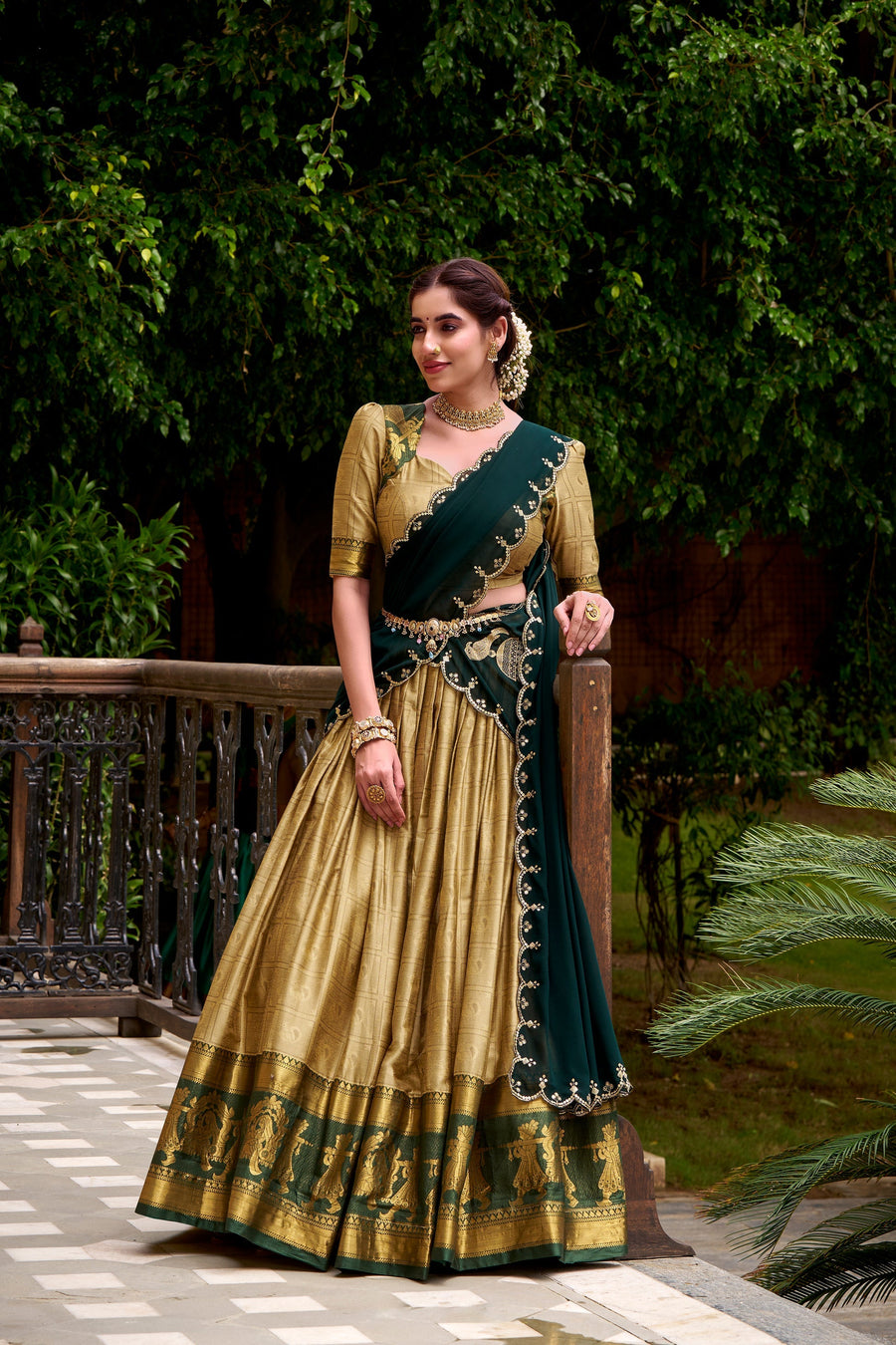 PONGAL SPECIAL POLY COTTON ZARI WEAVING WORKED LEHENGA CHOLI (WDN97) 01