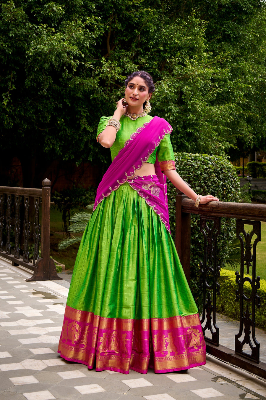 PONGAL SPECIAL POLY COTTON ZARI WEAVING WORKED LEHENGA CHOLI (WDN97) 02
