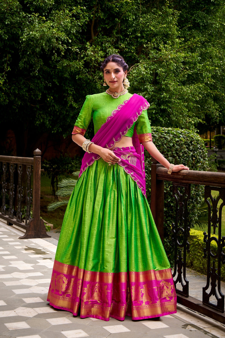 PONGAL SPECIAL POLY COTTON ZARI WEAVING WORKED LEHENGA CHOLI (WDN97) 02