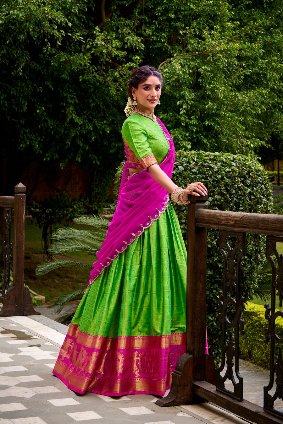 PONGAL SPECIAL POLY COTTON ZARI WEAVING WORKED LEHENGA CHOLI (WDN97) 02