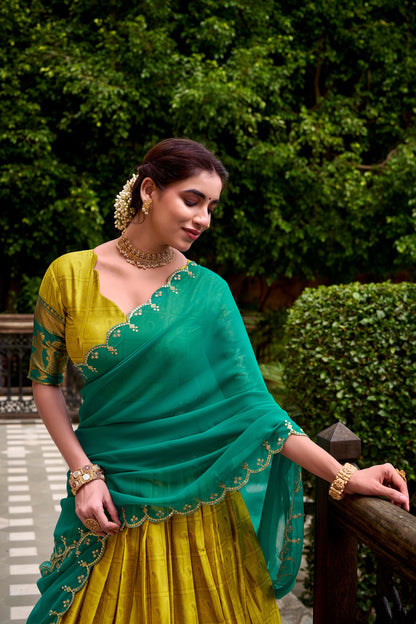 TILTON PONGAL SPECIAL POLY COTTON ZARI WEAVING WORKED LEHENGA CHOLI