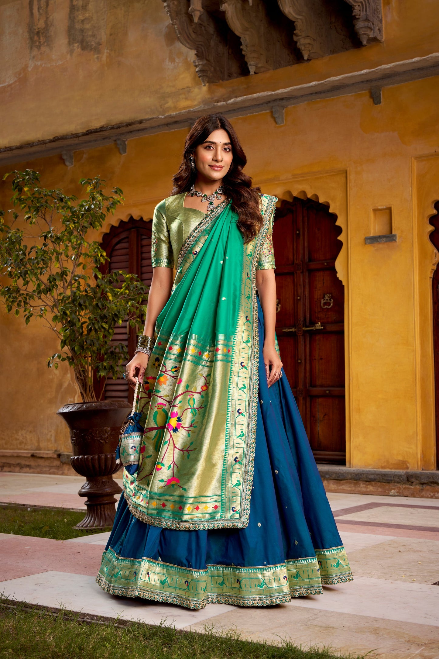 PAITHANI SPECIAL SOFT SILK ZARI WEAVING LEHENGA CHOLI WITH DUPATTA AND BATWA (TT02)