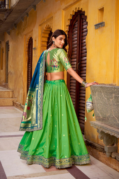 PAITHANI SPECIAL SOFT SILK ZARI WEAVING LEHENGA CHOLI WITH DUPATTA AND BATWA (TT02)