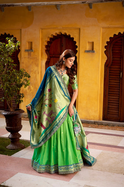 PAITHANI SPECIAL SOFT SILK ZARI WEAVING LEHENGA CHOLI WITH DUPATTA AND BATWA (TT02)