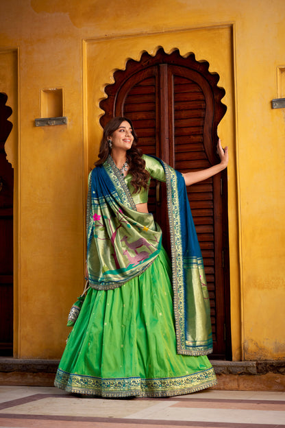 PAITHANI SPECIAL SOFT SILK ZARI WEAVING LEHENGA CHOLI WITH DUPATTA AND BATWA (TT02)