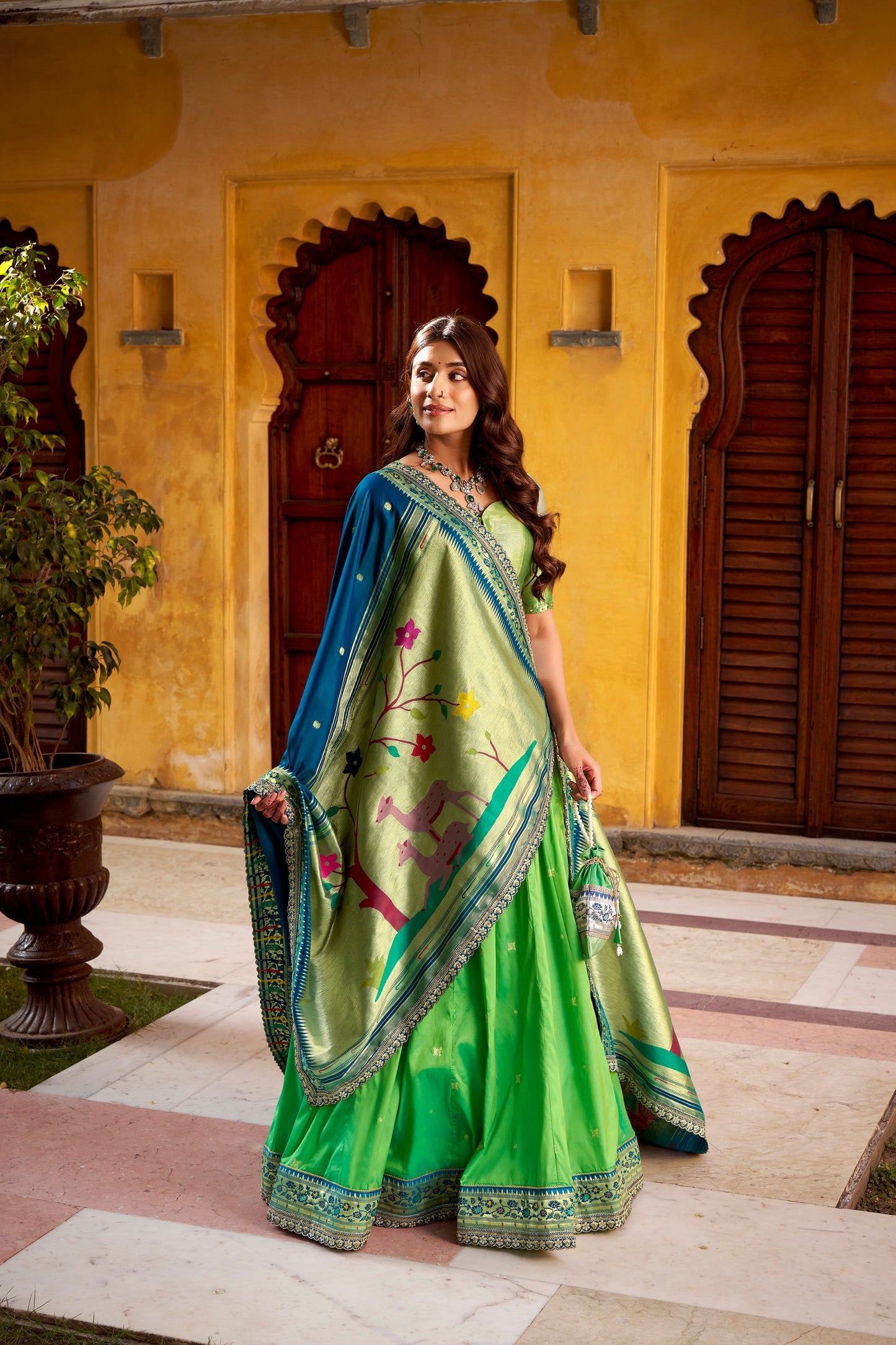 PAITHANI SPECIAL SOFT SILK ZARI WEAVING LEHENGA CHOLI WITH DUPATTA AND BATWA (TT02)