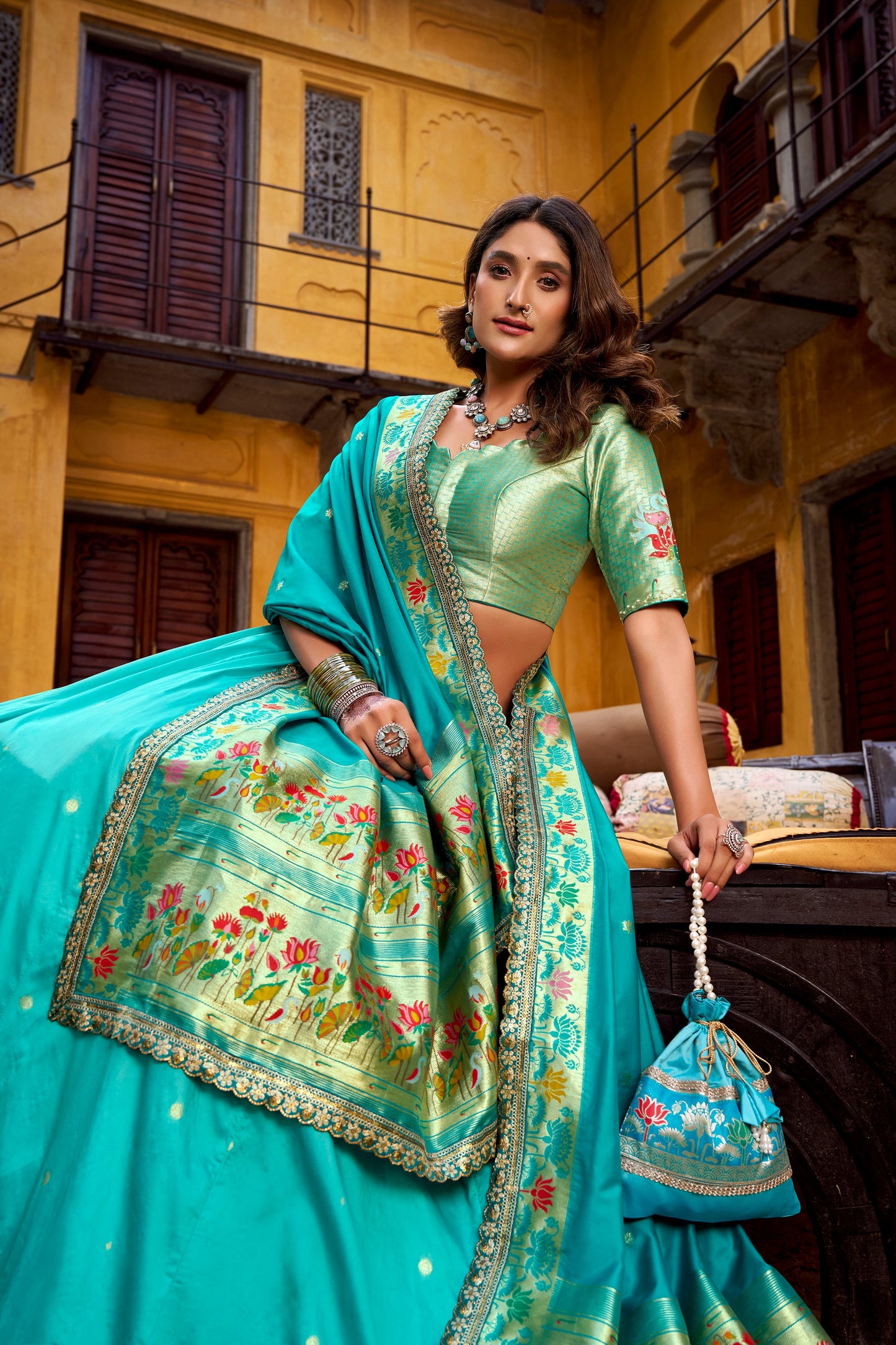 PAITHANI SPECIAL SOFT SILK ZARI WEAVING LEHENGA CHOLI WITH DUPATTA AND BATWA (TT02)