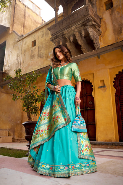 PAITHANI SPECIAL SOFT SILK ZARI WEAVING LEHENGA CHOLI WITH DUPATTA AND BATWA (TT02)
