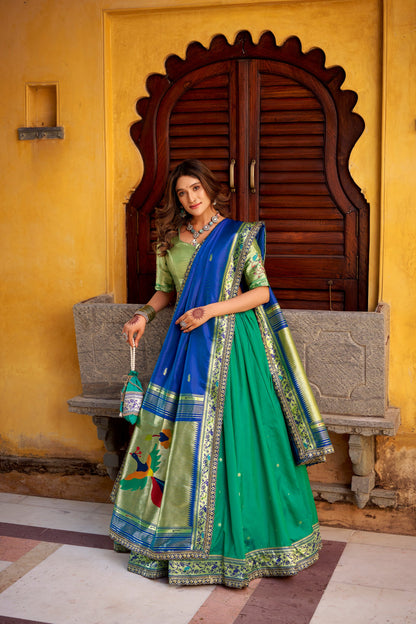 PAITHANI SPECIAL SOFT SILK ZARI WEAVING LEHENGA CHOLI WITH DUPATTA AND BATWA (TT02)