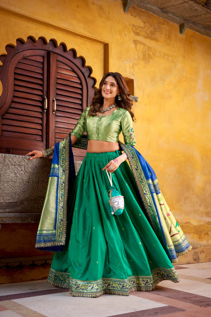 PAITHANI SPECIAL SOFT SILK ZARI WEAVING LEHENGA CHOLI WITH DUPATTA AND BATWA (TT02)