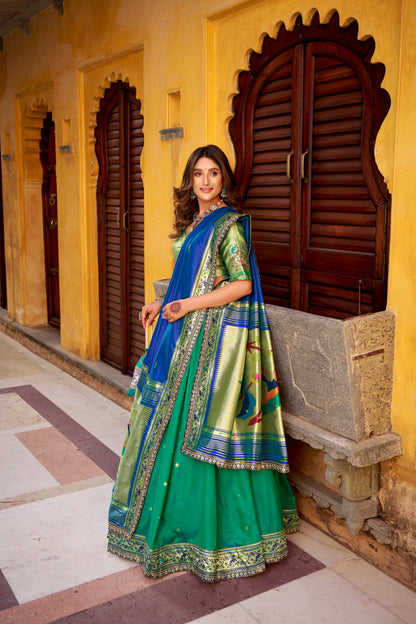 PAITHANI SPECIAL SOFT SILK ZARI WEAVING LEHENGA CHOLI WITH DUPATTA AND BATWA (TT02)