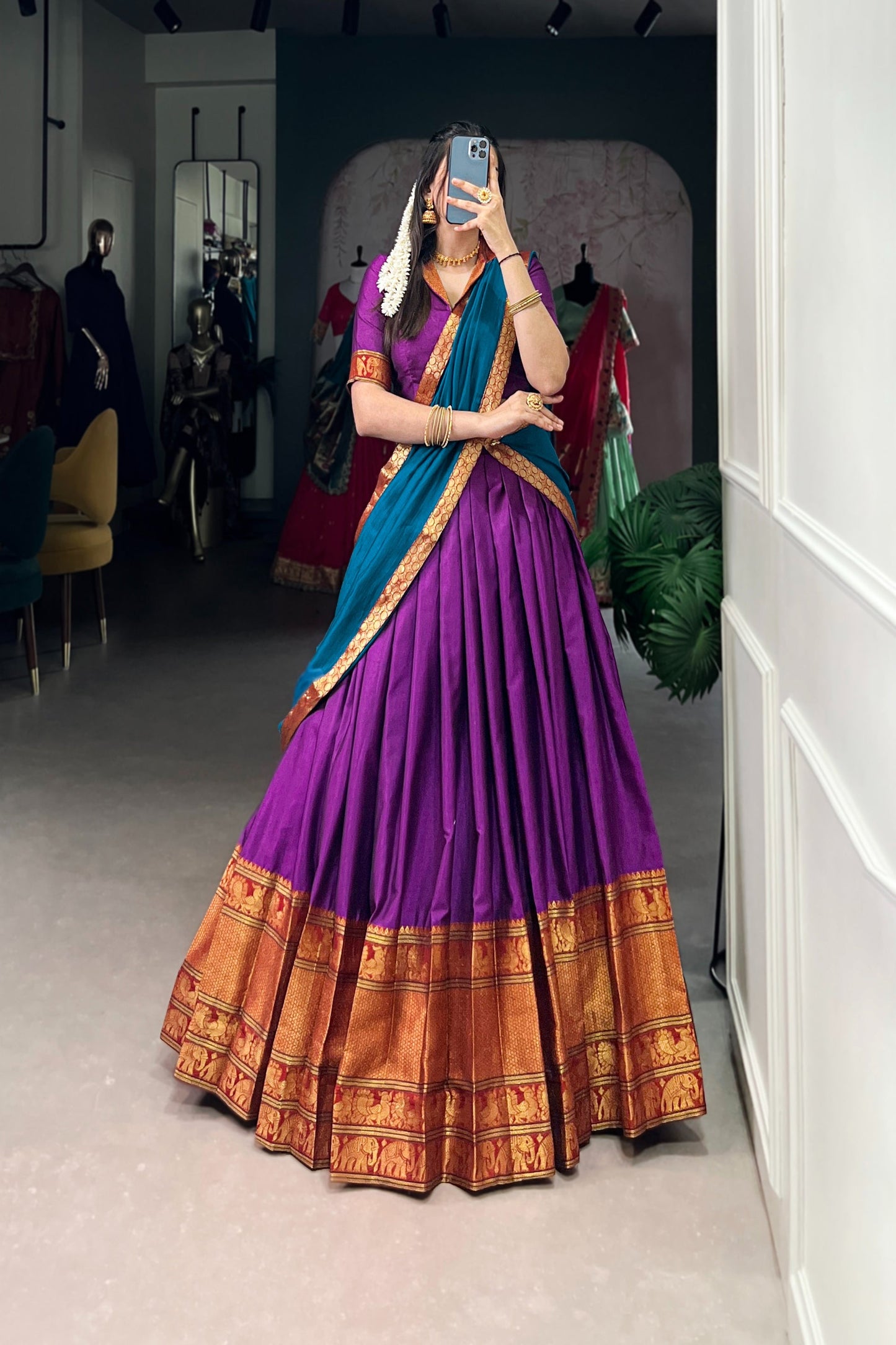 NARAYAN PET ZARI WEAVING LEHENGA CHOLI WITH VICHITRA SILK DUPATTA (WDN130) 02