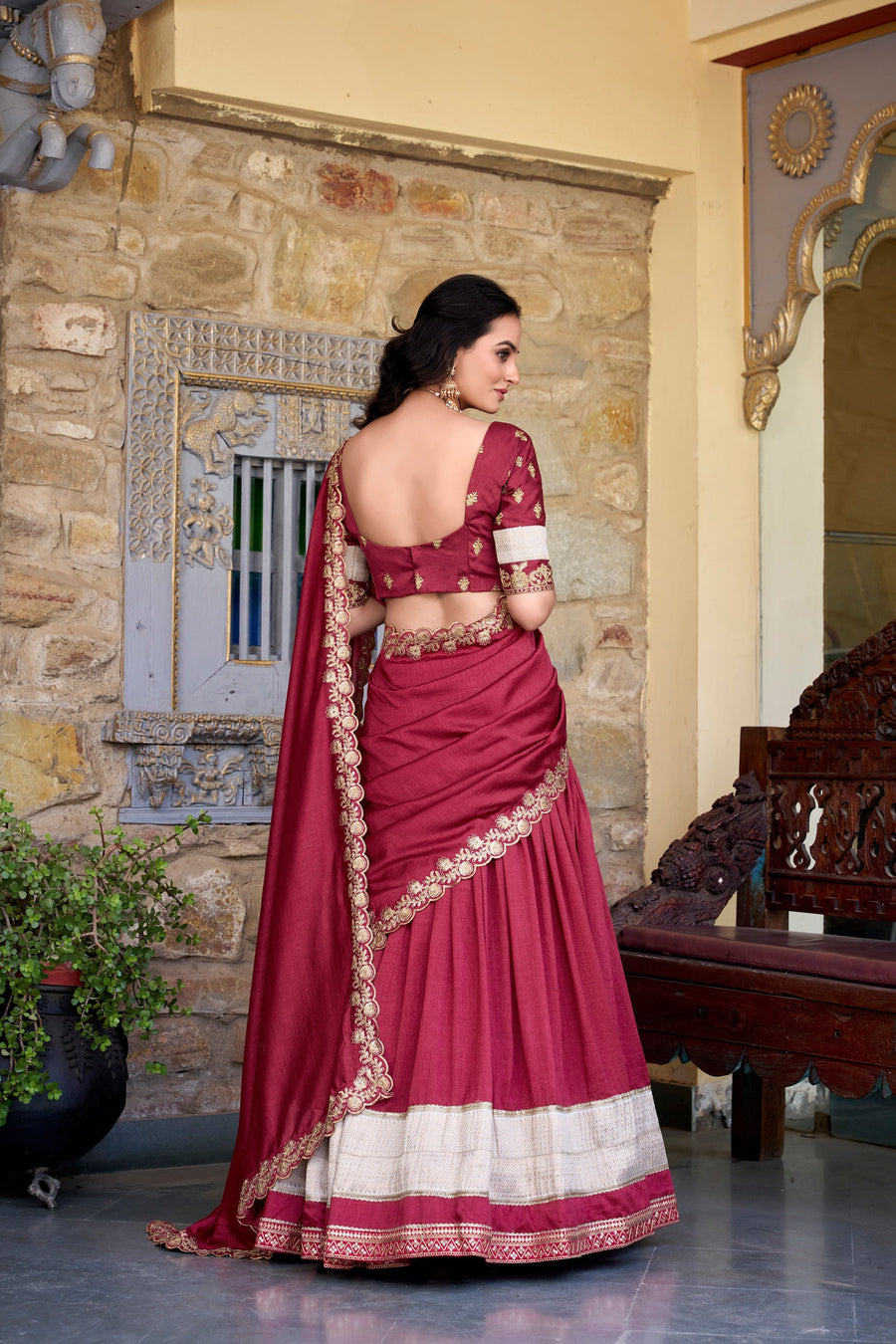 VICHITRA SILK ZARI WEAVINGWORK LEHENGA CHOLI WITH DUPATTA (WDN126) 02