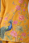 Mustard Yellow Floral & Peacock Printed Kurta Pant Set (SWDH25)