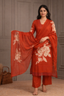 Rust Orange Floral Printed Kurta Palazzo Set with Dupatta (SWDH26)
