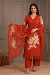 Rust Orange Floral Printed Kurta Palazzo Set with Dupatta (SWDH26)