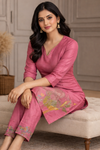 Rose Pink Elephant Motif Printed Kurta Pant Set (SWDH27)
