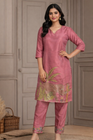 Rose Pink Elephant Motif Printed Kurta Pant Set (SWDH27)