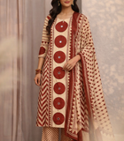 Beige & Maroon Ethnic Printed Kurta Palazzo Set with Dupatta (SWDH28)