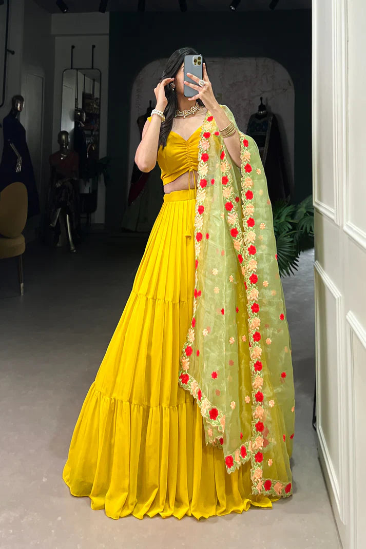 PREMIUM GEORGETTE PLAIN LEHENGA CHOLI WITH ORGANZA DUPATTA(WD103)