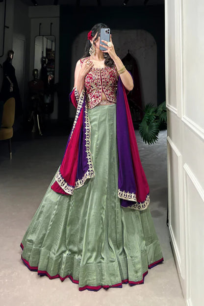VICHITRA SILK THREAD EMBROIDRED LEHENGA CHOLI WITH DUPATTA(WD101)