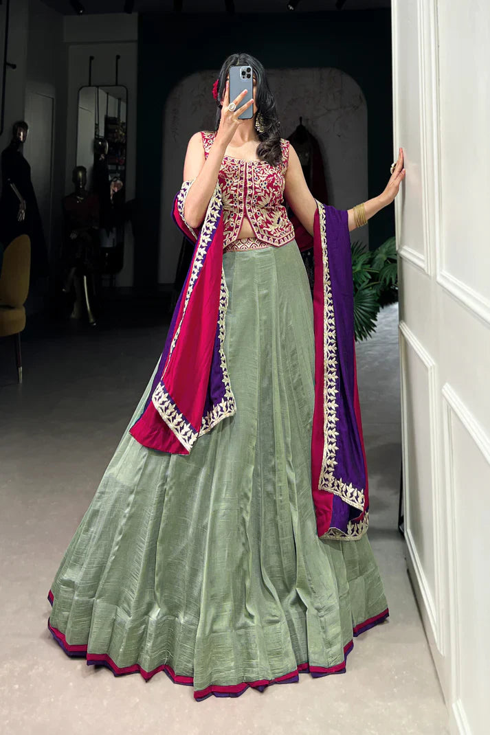 VICHITRA SILK THREAD EMBROIDRED LEHENGA CHOLI WITH DUPATTA(WD101)