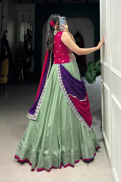 VICHITRA SILK THREAD EMBROIDRED LEHENGA CHOLI WITH DUPATTA(WD101)