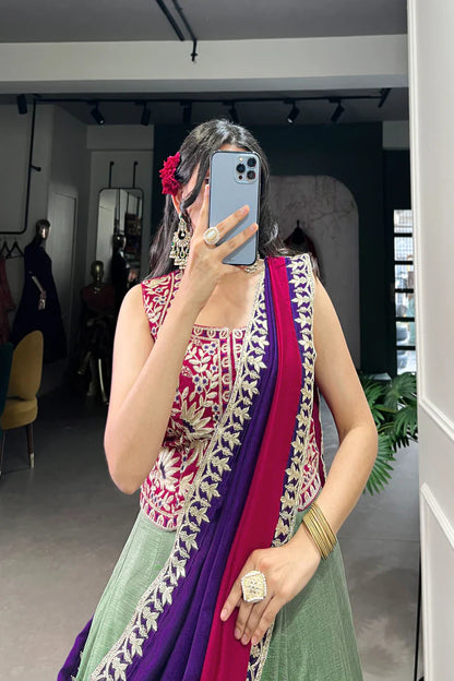 VICHITRA SILK THREAD EMBROIDRED LEHENGA CHOLI WITH DUPATTA(WD101)