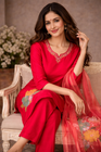 Pink Floral Printed Kurta Set with Organza Dupatta for Women (SWDH15)