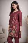 Maroon Floral Printed Kurta Set with Peacock Motif for Women (SWDH10)