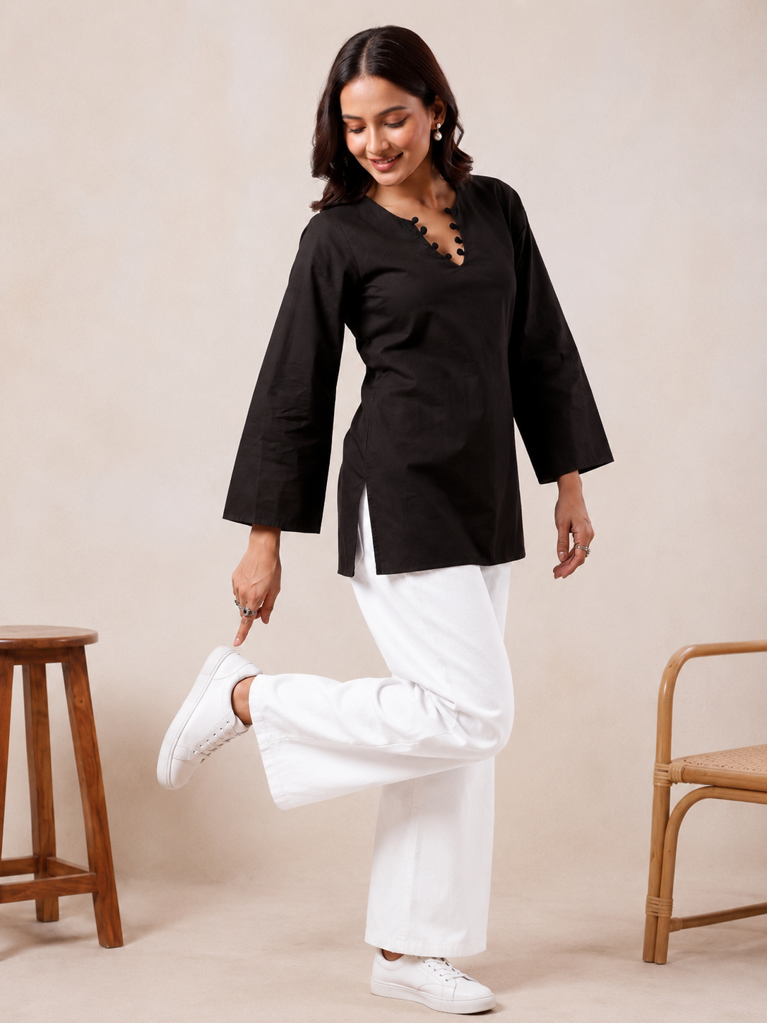 Elegant V-Neck Tunic & Palazzo Set  (CJ03)