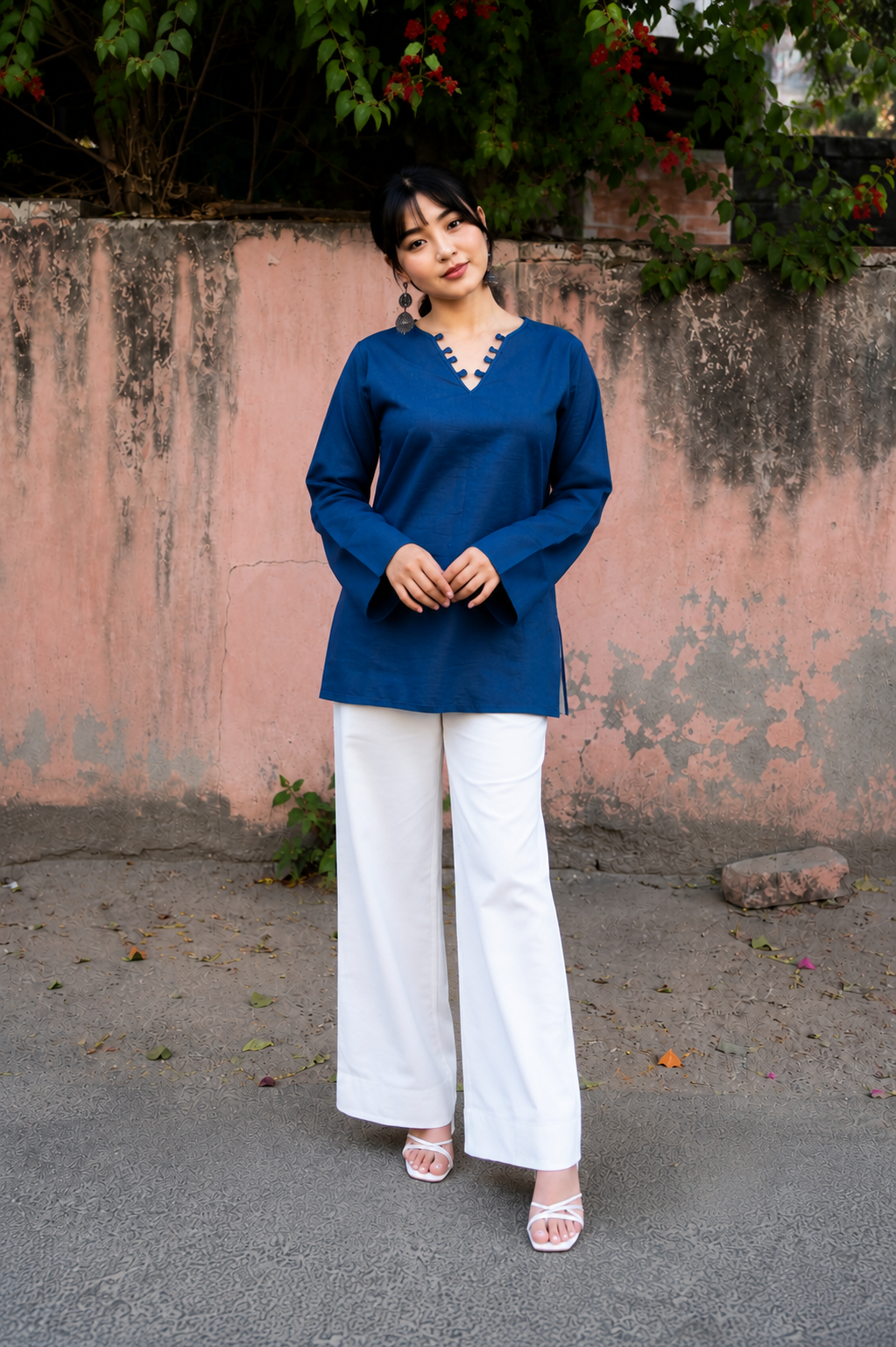 Elegant V-Neck Tunic & Palazzo Set  (CJ03)