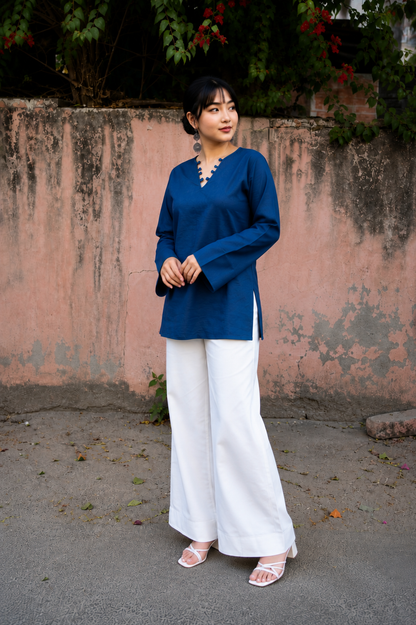 Elegant V-Neck Tunic & Palazzo Set  (CJ03)