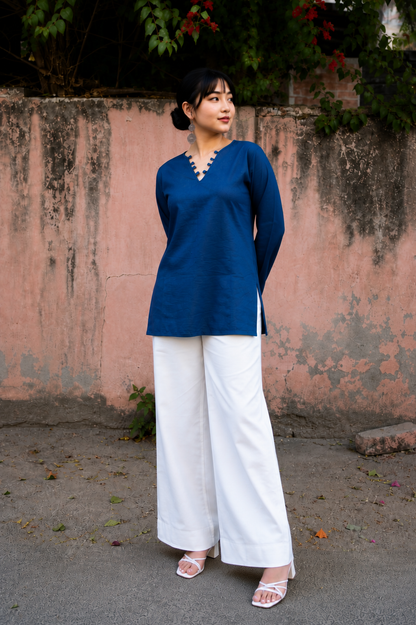 Elegant V-Neck Tunic & Palazzo Set  (CJ03)