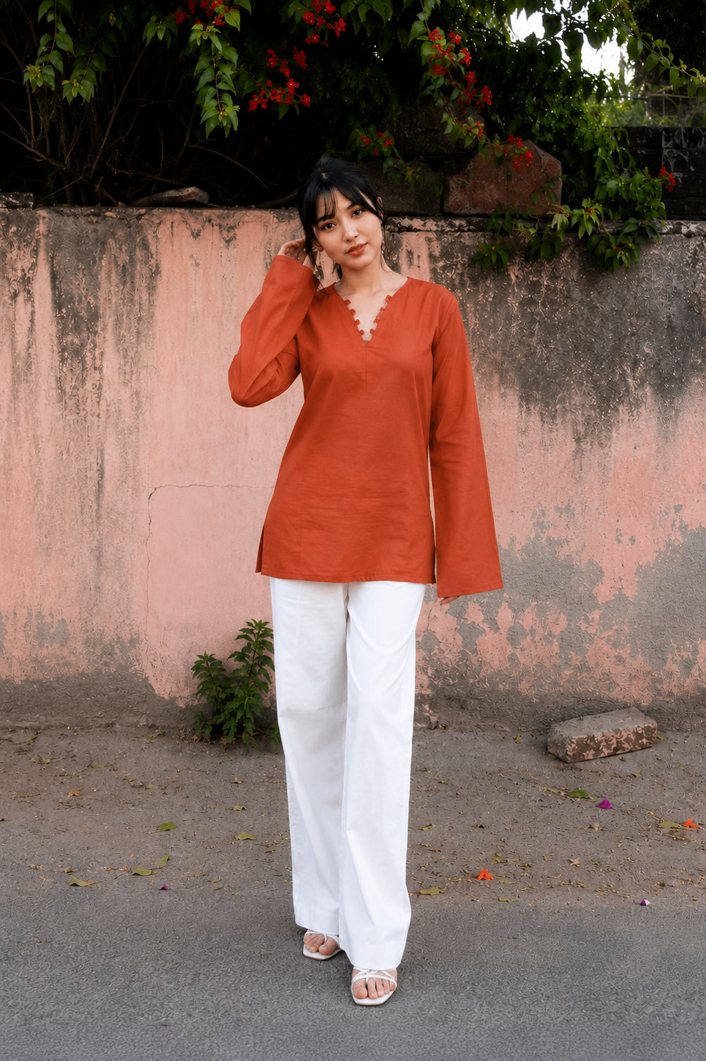 Elegant V-Neck Tunic & Palazzo Set  (CJ03)