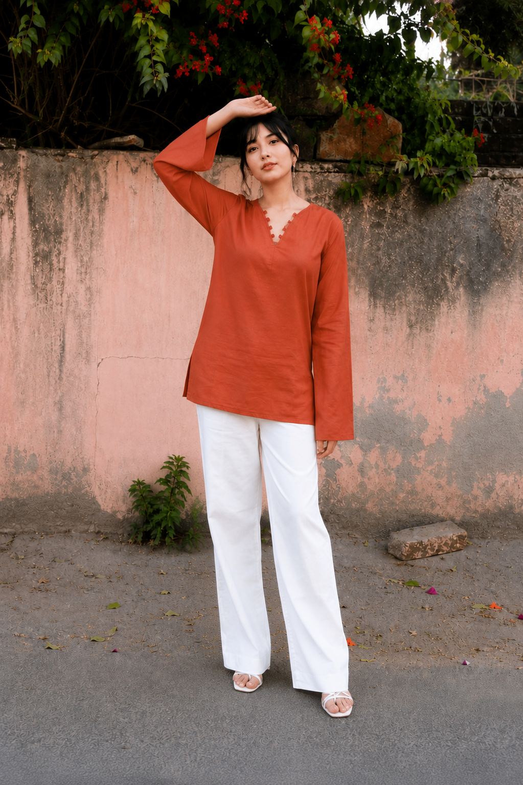 Elegant V-Neck Tunic & Palazzo Set  (CJ03)