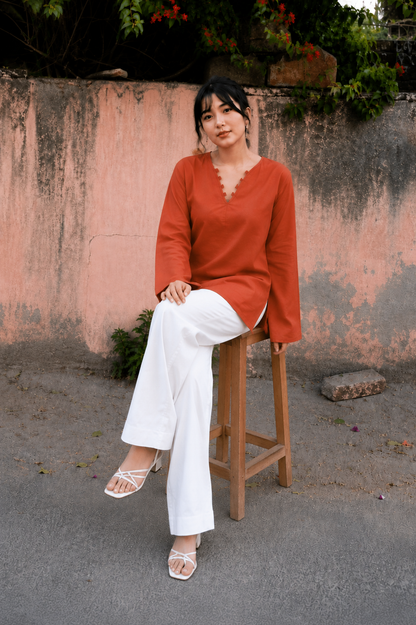 Elegant V-Neck Tunic & Palazzo Set  (CJ03)