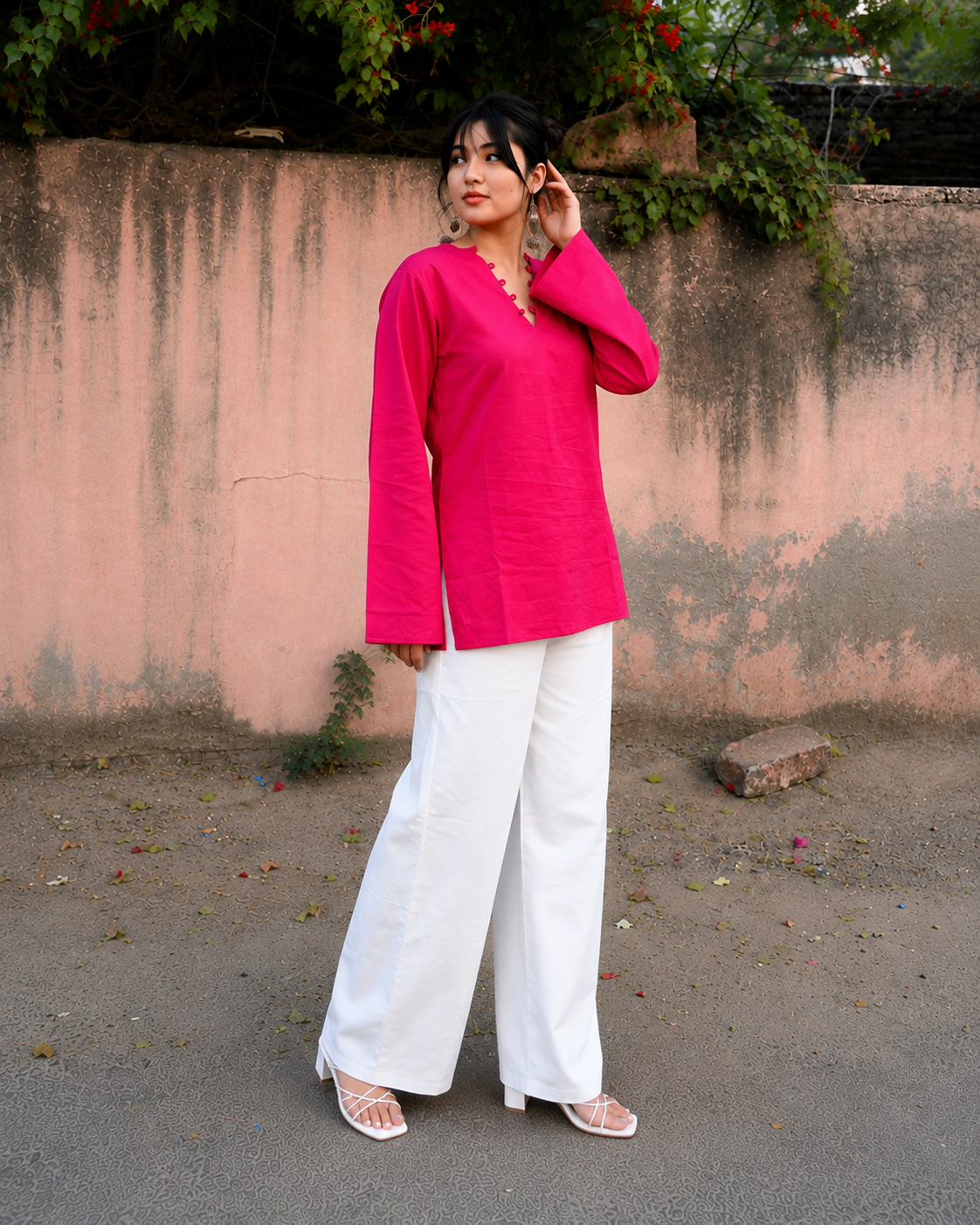 Elegant V-Neck Tunic & Palazzo Set  (CJ03)