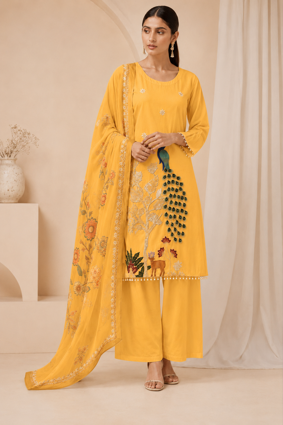 Royal Peacock Embroidered White Suit Set🤍🦚 (RRRD53)