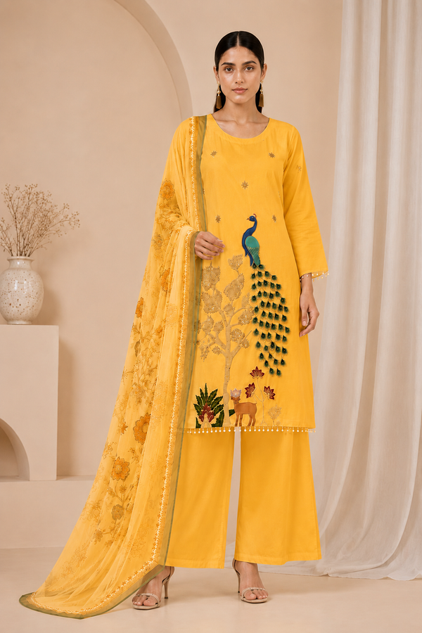 Royal Peacock Embroidered White Suit Set🤍🦚 (RRRD53)