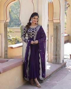 Tilton  Faux Blooming gown with Viscose Dyable Jacquard With Sequins Embroidered Work Faux Blooming Dupatta