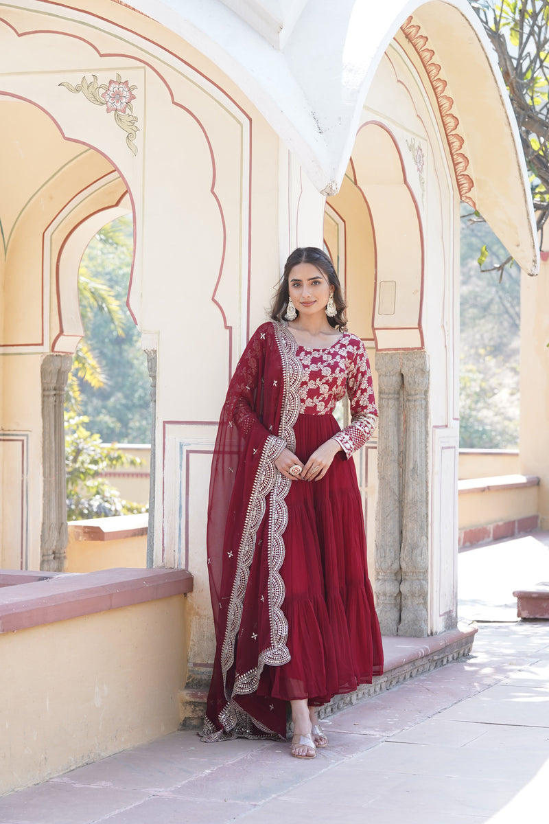 Tilton  Faux Blooming gown with Viscose Dyable Jacquard With Sequins Embroidered Work Faux Blooming Dupatta